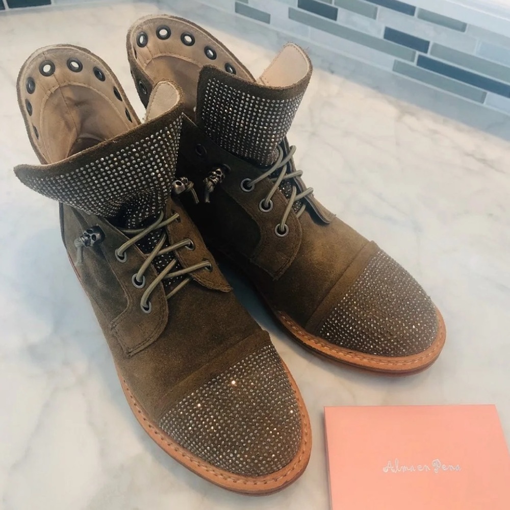 Alma en Pena Olive/Rhinestone Army Boots 7